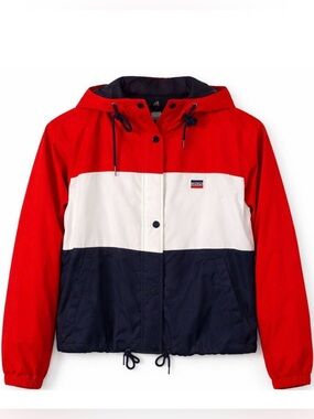 Levis Colorblock Windbreaker Jacket Red White Blue Hooded Nylon Size L